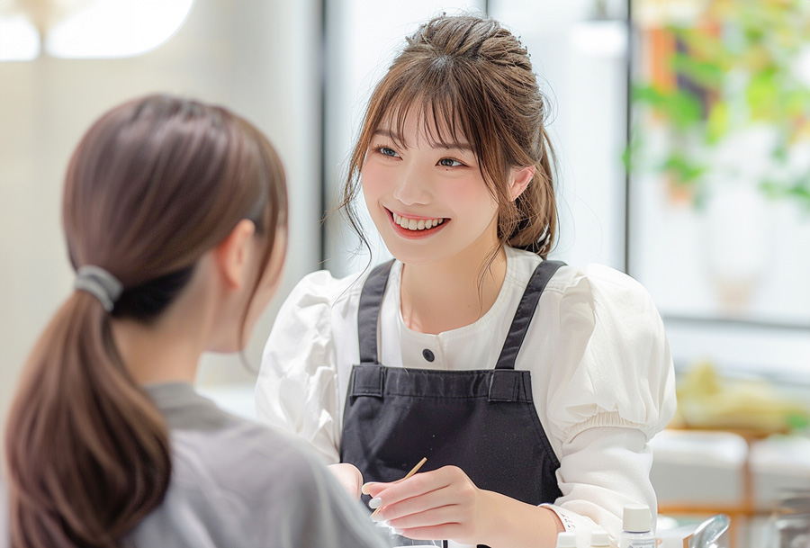 ネイルサロンで接客をする女性